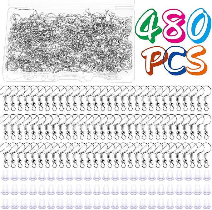 Cridoz Earring Hooks for Jewelry Making Supplies, 240pcs Hypoallergenic Stainless Steel Fish Hooks Kit With 240pcs Earring Backs