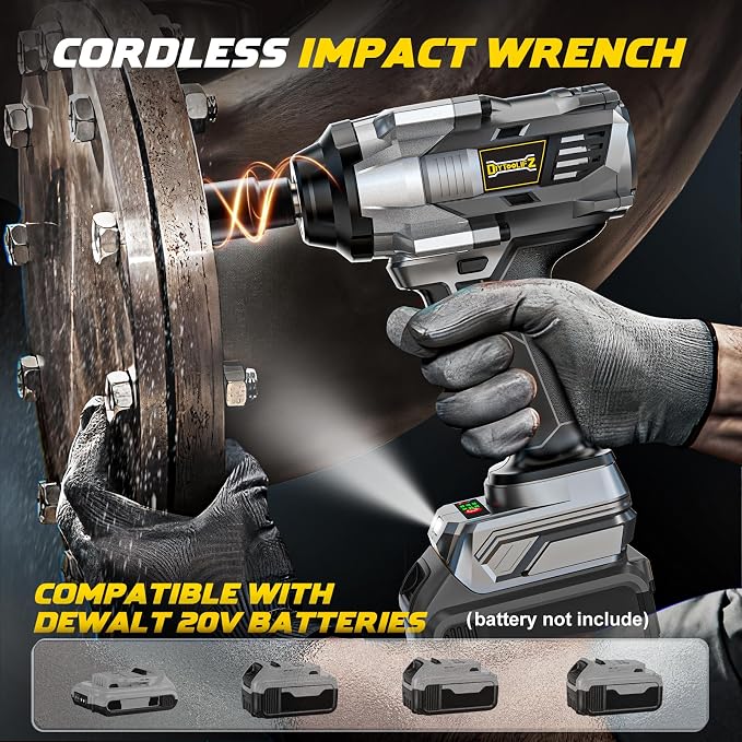 1/2" Cordless Impact Wrench 1110 Ft-lbs Compatible with DeWalt 20V Battery | DIYtoolifz Brushless High Torque Impact Driver with LED Light, Electric Gun for Car, Truck, Mower, Bare Tool