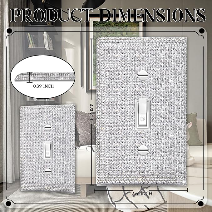 10 Pcs Shiny Silver Rhinestone Wall Plate Cover Decorative Light Switch Cover Bling Rhinestones Switch Covers Wall Plate Cover