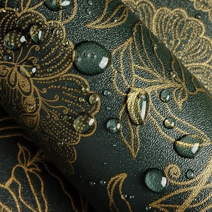 Erfoni 118"x17.7" Green and Gold Wallpaper Vintage Peel and Stick Wallpaper Special Animals Pattern Contact Paper Stick and Peel Self Adhesive Removable Wall Paper for Countertop Cabinets Covering