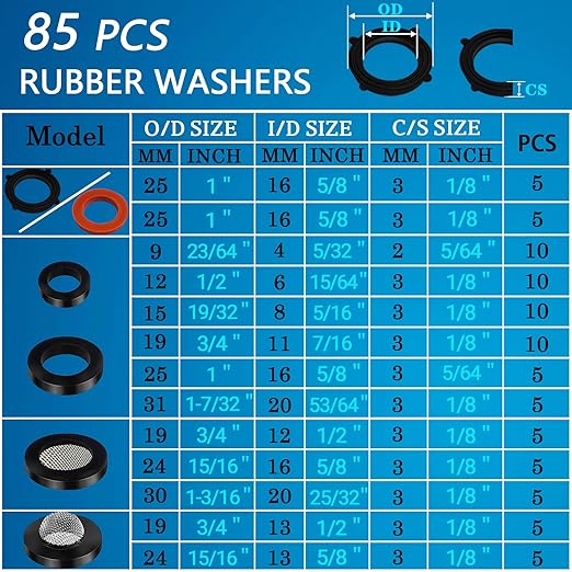 ZDBB 165 PCS Plumbing Hose Rubber Washers Assortment Set with Screen Filter and Silicone Washer Kit,for Shower Head Gasket Garden Hose Washing Machine Inlet Supply Lines Faucet Gaskets Replacement