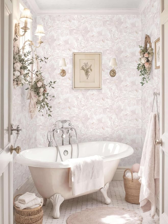 78.7"x17.3" Peel and Stick Wallpaper Pink Floral Boho Cute Contact Paper Pink Girly White Flower Wallpaper Removable Dorm Girls Wall Paper Self Adhesive Modern Kitchen Bedroom Vinyl Roll