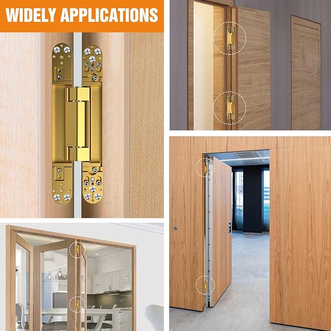 9.7" Hidden Door Hinge/Concealed Hinges,Invisible Hinges,Invisible Door Silent 180 Degree Swing Hinge 3-Way Adjustable Butt 9.7 x 3.3 x 1inch (Golden, 9.7 inches)