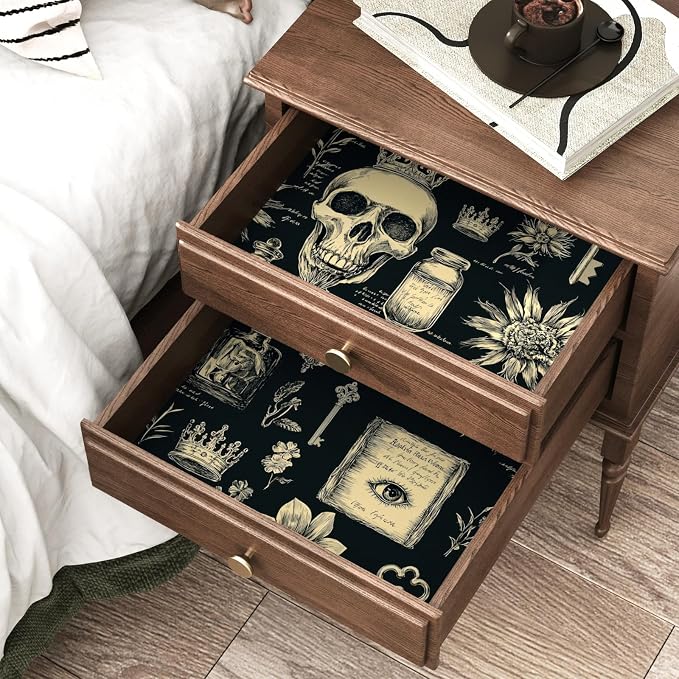 Gothic Black Beige Skull Floral Wallpaper Peel and Stick 17.5"x118" | Self Adhesive/Removable/Waterproof/Thick Vinyl Vintage Contact Paper for Bathroom Bedroom Shelf Cabinet Drawer,Prepasted