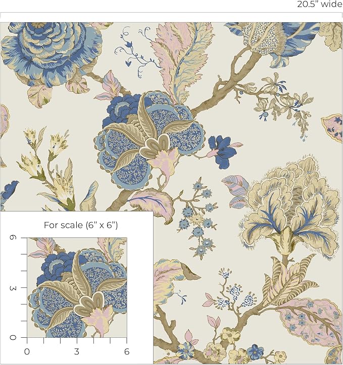 NextWall Kianna Jacobean Floral Peel and Stick Wallpaper (Parchment)