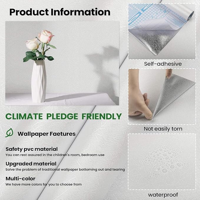 White Textured Wallpaper Peel and Stick Silk Embossed Vinyl Contact Paper | 15.7" x 787.4" Removable Wrap Paper for Cabinet - New Environmentally Friendly Upgrade Wall Paper for Cabinets Shelves