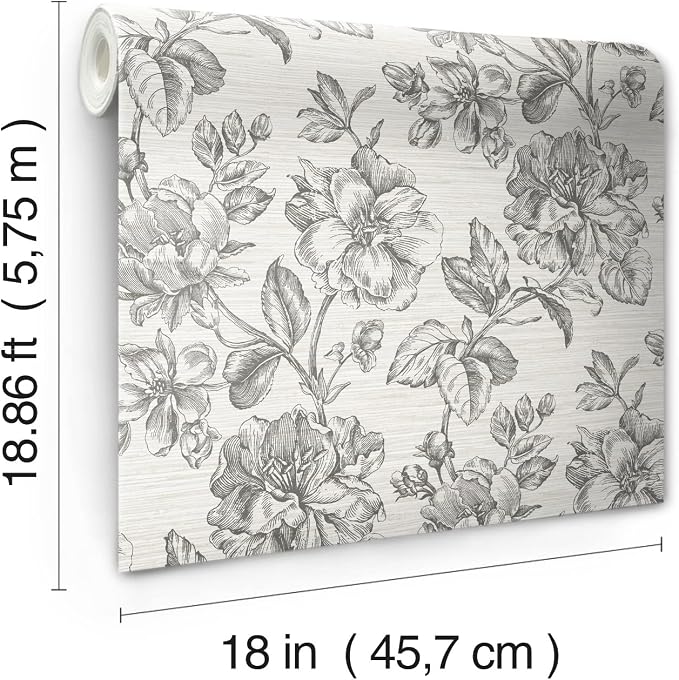 RoomMates Tamara Day RMK12519RL Gray Flower Girl Peel and Stick Wallpaper, Charcoal