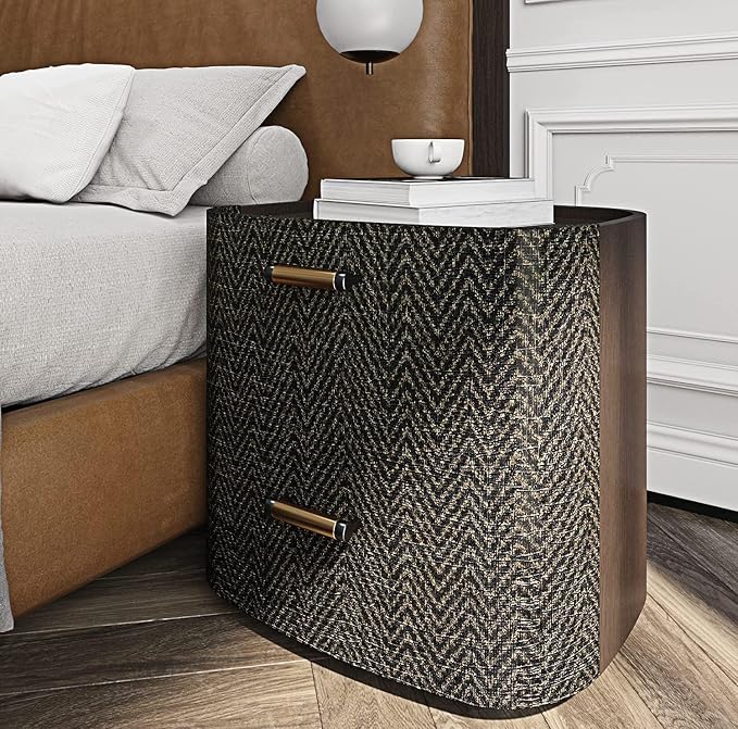 FunStick 15.8"x240" Black and Gold Grasscloth Wallpaper Self Adhesive Fabric Peel and Stick Wallpaper Geometric Wallpaper Removable Modern Herringbone Contact Paper for Bedroom Cabinets Desk Shelves