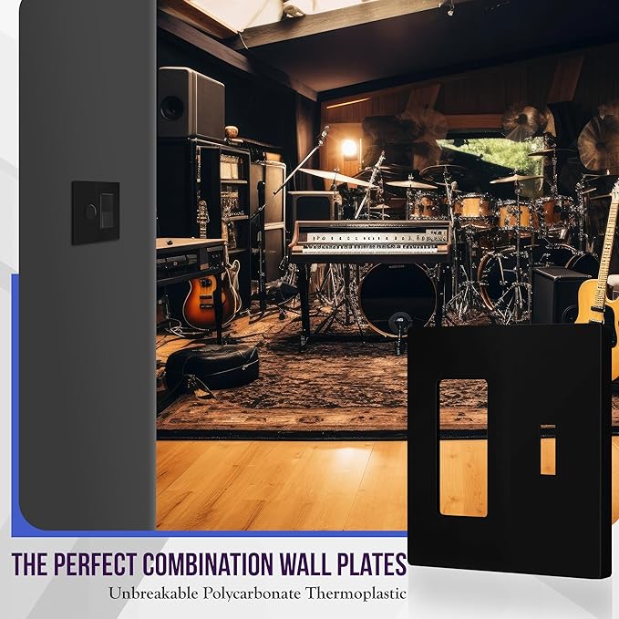 ENERLITES Combination Toggle Light Switch/Decorator Light Switch Plate, Double Switch Wall Plate, Standard Size 2-Gang 4.68" x 4.73", Polycarbonate Thermoplastic, Gloss Finish, SI881131-BK, Black