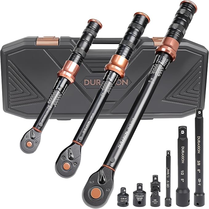 Torque Wrench Set 1/4 3/8 1/2-Inch Drive 20-240in.lb 5-50&10-170ft.lb | Dual Range Scales ±3% Precision 72 tooth Dual-direction Torque Wrenches for Bike Motorcycle Car and Truck Maintenance