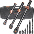 Torque Wrench Set 1/4 3/8 1/2-Inch Drive 20-240in.lb 5-50&10-170ft.lb | Dual Range Scales ±3% Precision 72 tooth Dual-direction Torque Wrenches for Bike Motorcycle Car and Truck Maintenance