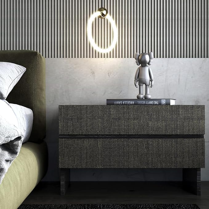 FunStick 24"x394" Black and Gold Grasscloth Peel and Stick Wallpaper Textured Black Contact Paper for Cabinets Removable Linen Fabric Geometric Wall Paper for Bedroom Bathroom Accent Wall Desk Renters