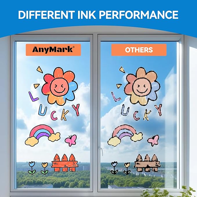 AnyMark 8 Colors Window Chalk Markers, 15mm 3-In-1 Jumbo Wide Nib Chalk Marker, Dust-Free & Non-Toxic, Erasable Chalk Markers for Blackboards, Rock Painting, Poster, Stone, Ceramic, Glass