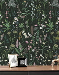 JiffDiff Floral Wallpaper Peel and Stick Farm Floral 1181" x 17.32" Wildwood Wall Paper Dark Wallpaper Self Adhesive Contact Paper Coverage 142 sq.ft