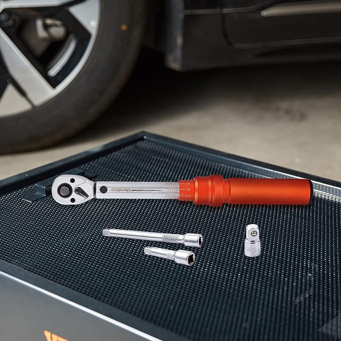 VEVOR 1/4-inch Drive Click Torque Wrench, 20-200in.lb/3-23n.m Mechanical Dual Range Scales, Dual-Direction Adjustable with Adapters Extension Rod