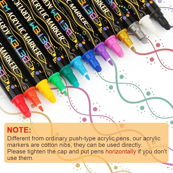 Betem 24 Colors Dual Tip Acrylic Paint Markers, Fabric Decorating Kits Premium Water-Based Acrylic Paint Pens Art Supplies for Fabric, Rock, Wood, Glass, Canvas, Ceramic, Teacher Appreciation Gift