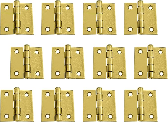 QCAA Square Door Butt Hinge, Heavy Gauge, Swaged, Loose Pin, 2"x2"x2.0mm, Brass Plated, Made in Taiwan, 12 Pack