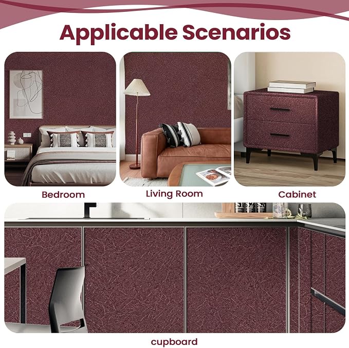 Dark Red Peel and Stick Self Adhesive Wallpaper Countertop Contact Paper | Burgundy Removable Waterproof Bathroom 15.7" X 118" Kitchen Vinyl Wrap for Cabinet Countertops Wall Counter Top Paper
