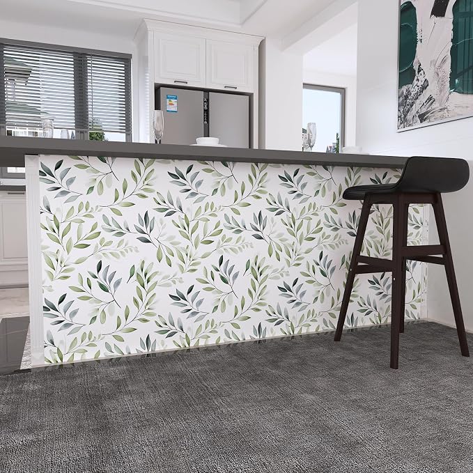 Danodoi Sage Green Vintage Leaf Peel and Stick Wallpaper 17.5" x 197" | Waterproof Vinyl Self Adhesive Removable Renter Friendly Floral Contact Paper