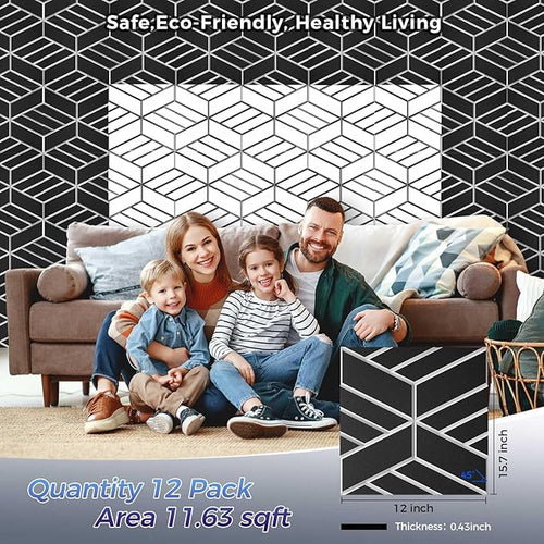 12 Pack 2-Layer Soundproof Wall Panels, 12 x 12 x 0.43 in Sound Proof Foam Panels for Walls, 1.1lb/ft* High Density, Thicker 0.43 in, 3D Acoustic Panels,Artistic Noise Dampening Panels Black&White