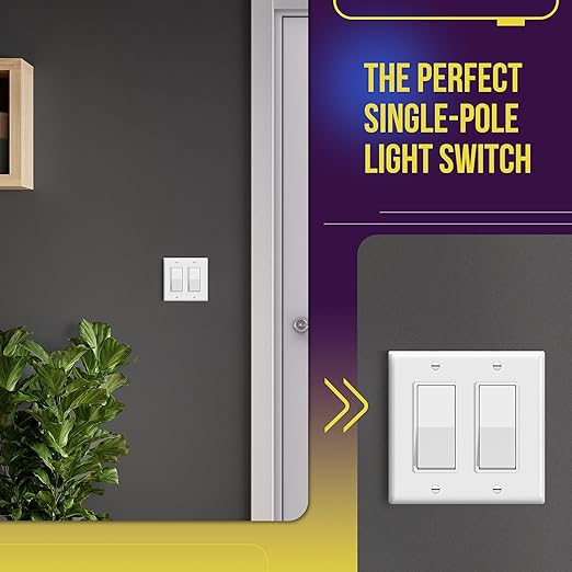 ENERLITES Decorator Paddle Rocker Light Switch, Gloss Finish, Single Pole, 3 Wire, Grounding Screw, Residential Grade, 15A 120V/277V, UL Listed, 91150-W-10PCS, White (10 Pack)