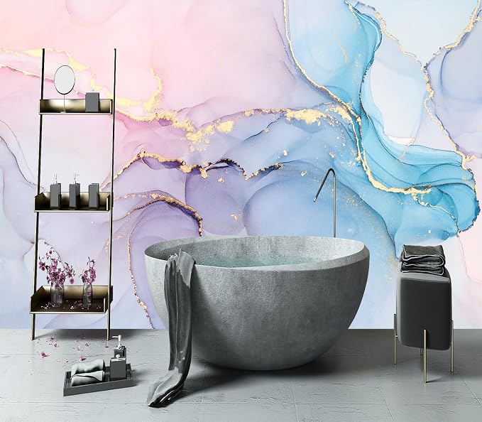 YIHWM-Peel and Stick Coloured Marbled Wallpaper Gold Abstraction wall Mural | Tear-resistant,with a substantial feel;Will not be damaged during repositioning.Bathroom,Bedroom wallpaper.XL-157"x108"
