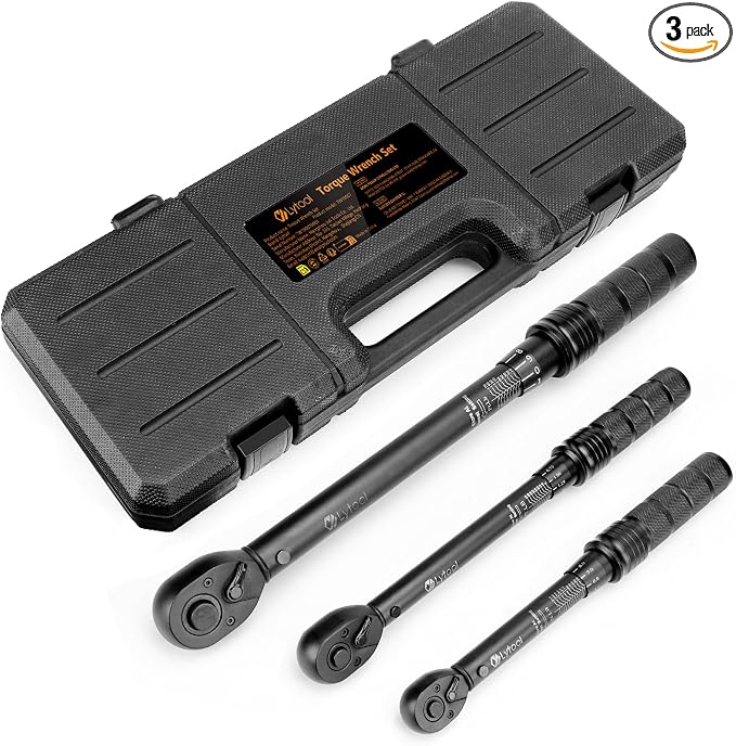 3 Pcs Torque Wrench Set (1/4", 3/8", 1/2" Drive Click Type, ±3%) | 72-tooth dual scale covers 10-220 in-lb & 5-170 ft-lb. Ideal for bike, motorcycle & auto repair