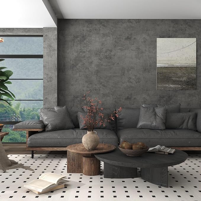JSEVEM 48"×118" Dark Grey Concrete Contact Paper Self Adhesive Gray Faux Cement Wallpaper Peel and Stick Waterproof Industrial Matte Textured Vinyl Wrap for Office Bedroom Living Walls