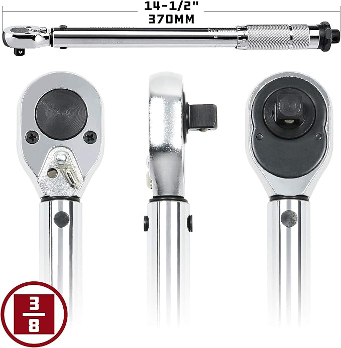 Powerbuilt 3/8-Inch Micrometer Torque Wrench, 5-80 Foot/Pounds and 0.7-11.2 Meter/Kilograms, Reversible Ratchet Clicks, Lockable - 644998