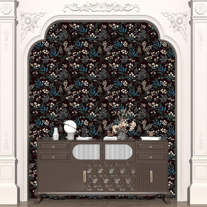 Vintage Floral Peel and Stick Wallpaper 17.5'' x 787'', Green Blue | Self Adhesive/Removable/Waterproof/Thick Vinyl Extra Long Contact Paper for Bathroom Bedroom Shelf Cabinet Drawer,Prepasted