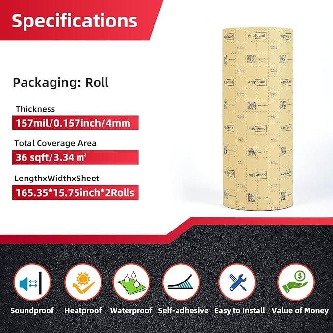 Sound Deadening Mat 157mil(4 mm) 36sqft - Car Sound Deadening Material Closed Cell Foam - Heat Insulation PE Foam Sound Deadener Material & Heat Barrier