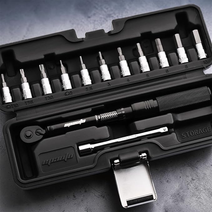 EPAuto Hex/Torx Bit Socket Extension Bar Bicycle Maintenance Kit, Black | Bike Tool 1/4 Inch Drive Click Torque Wrench Set (2 to 20 Nm), Hex/Torx