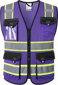 JKSafety Hi Vis Reflective Safety Vests for Men Women High Visibility Vest with Pockets Mesh Fabric Construction Safety Apparel Neon Vest for Work (220-PurpleB XXL)