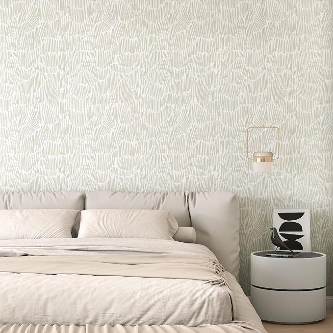 Theper Beige Peel and Stick Wallpaper Boho Contact Paper 17.3"×118" | Striped Modern Wallpaper Removable Self Adhesive Wall Paper for Bedroom Waterproof White and Gold Wallpapers Vinyl