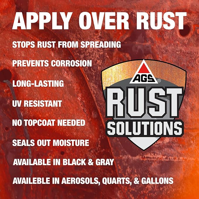 AGS RUST SOLUTIONS Rust Stop Spray Paint for Metal, 14oz Aerosol Can – Matte Black Finish, Epoxy-Fortified Corrosion Protection, UV Resistant, Withstands 300°F – No Sanding Required