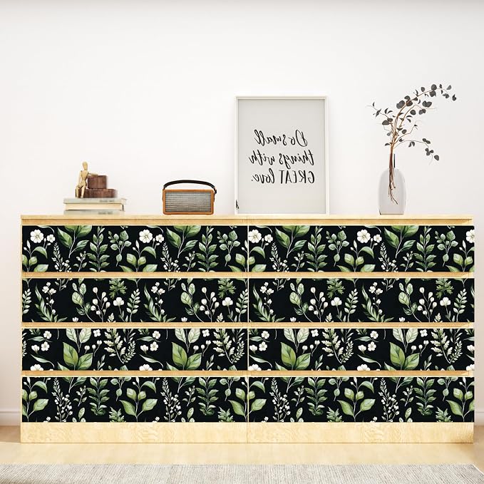 Danodoi Black Green Vintage Leaf Peel and Stick Wallpaper 17.5" x 118" | Waterproof Vinyl Self Adhesive Removable Renter Friendly Floral Contact Paper