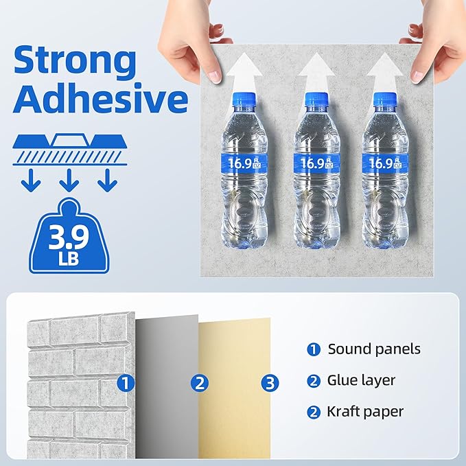 12 Pack Acoustic Panels with Self Adhesive Sound Proof Foam Panels for Wall | 12" X 12" X 0.4" High Density Soundproof Wall Panels, Brick Sound Absorbing Panels for Home Studio Office Decor - Gray
