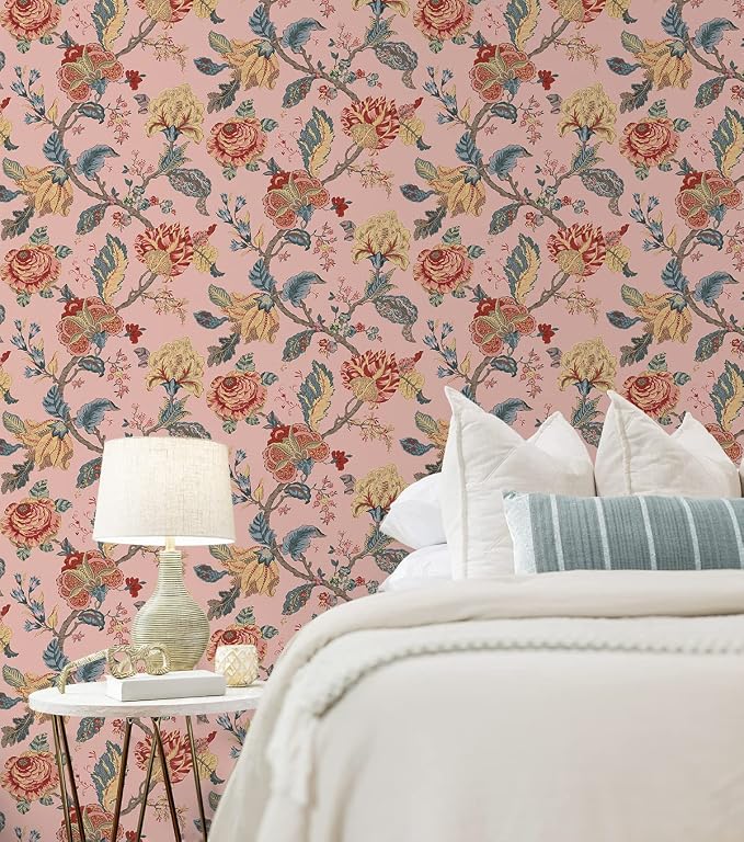 NextWall Kianna Jacobean Floral Peel and Stick Wallpaper (Blush)