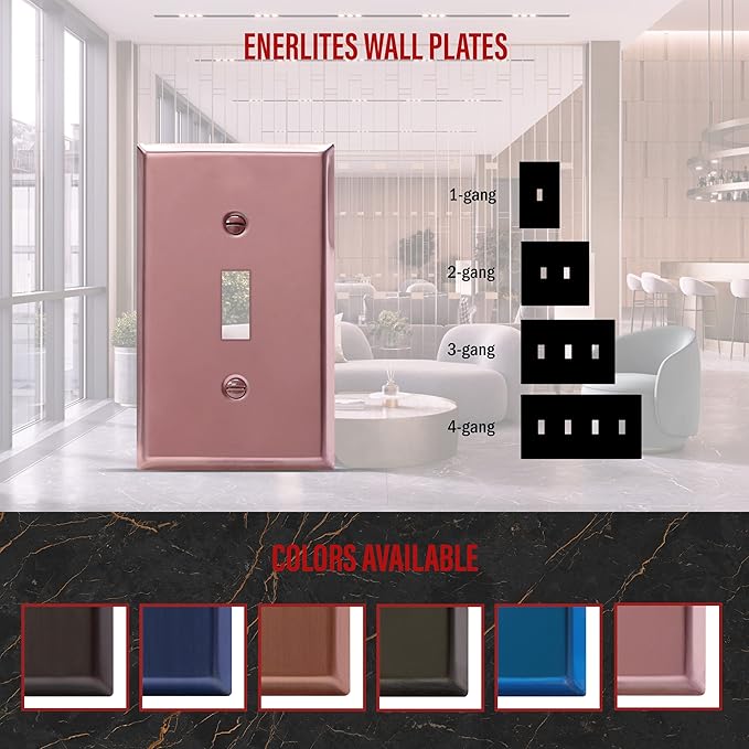 ENERLITES Toggle Light Switch Metal Wall Plate, Stainless Steel Switch Cover, Corrosion Resistant, Mid-Size 1-Gang 4.50" x 2.76", Stainless Steel 201, 7711-PRG, Polished Rose Gold