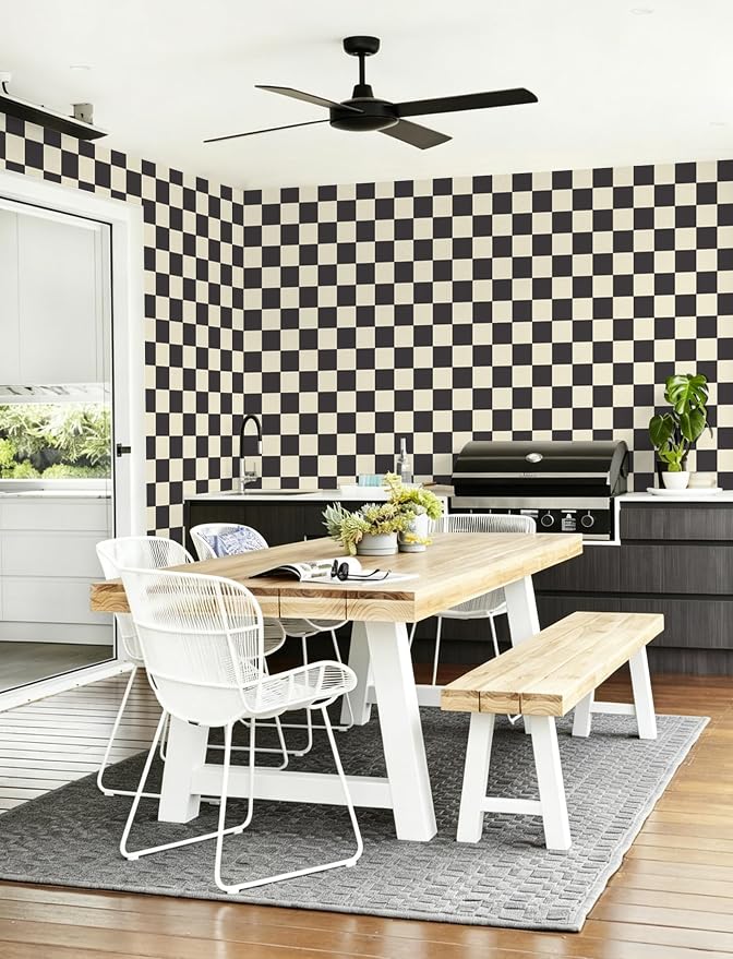 Yasinet Checkered Wallpaper Black and White Cream Peel and Stick Wallpaper Plaid Retro Contact Paper Bedroom Removable Self Adhesive Wall Paper Waterproof Bathroom Vinyl 17.3" × 393.7“