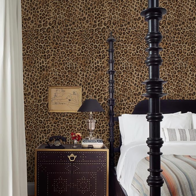 Brown Leopard Print Peel and Stick Wallpaper, 17.3" x 1200" | Waterproof Removable Self Adhesive Wallpaper, Unique Funky Cheetah Contact Paper for Bedroom, Bathroom, Decor,144.3 sq.