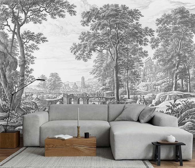 Jdayda Vintage Forest Mural Wallpaper Gray Tree Woodland | 149"x107" Not Self-Adhesive Wallpaper Large Art Wall Mural for Bedroom Living Room