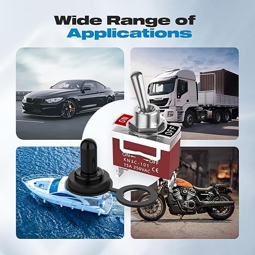 Toggle Switch, Malictele 12V 30A HeavyDuty ON/Off 2Pin SPST Waterproof Toggle Switch with Waterproof Cap for Auto Car Boats- 4Pack