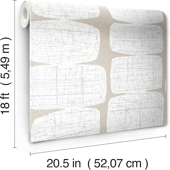 RoomMates RMK12347PL Mid-Century Beads Peel and Stick Wallpaper, Tan, White