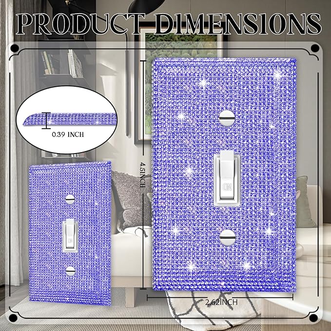 Shiny Purple Single Toggle Light Switch Plate Wall Plates Light Switch Cover Plate Decorative Switch Covers Purple Rhinestones Wall Plate
