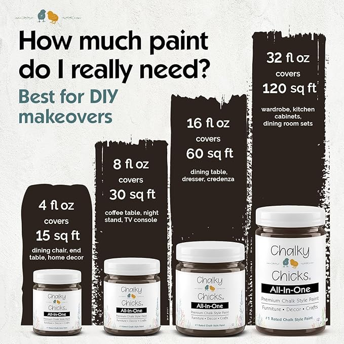 Chalky Chicks 16 Fl Oz Matte Lava Cake (Dark Brown) Chalk Paint for Furniture Without Sanding - No Prep Furniture Paint No Sanding All in One for Crafts, Wood, Cabinet, Metal, Dresser, Farmhouse