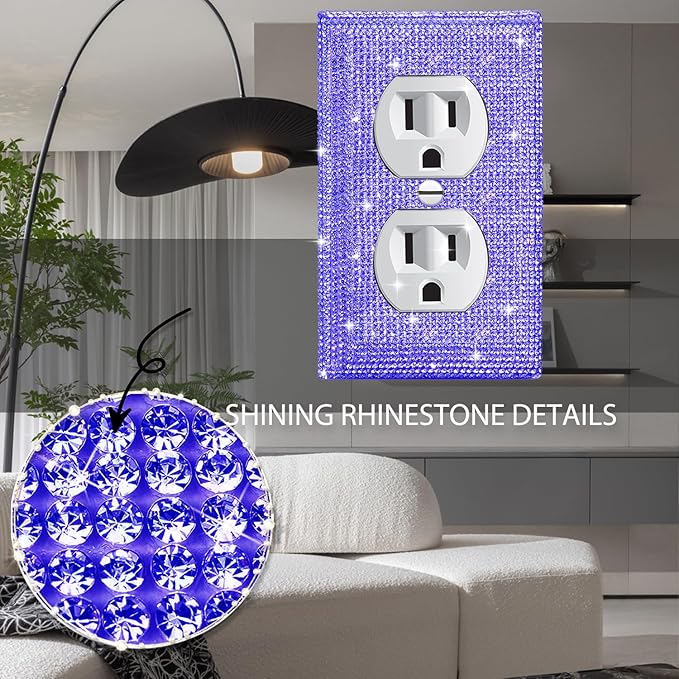Shiny Purple Rhinestones Outlet Light Switch Plate Decorative Outlet Covers Rhinestone Outlet Cover Wall Plates Light Switch Cover Plate