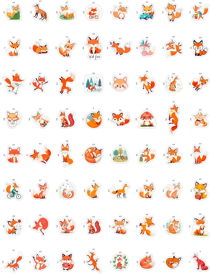100Pcs Cute Fox Stickers for Water Bottle, Small - Fox Party Supplies & Decorations - Gift for Women & Men