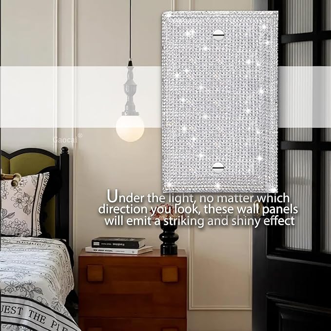 Silver Shiny Silver Rhinestones Wall Plates Light Switch Cover Plate Decorative 3 Gang Wall Plate Bling Light Switch Cover