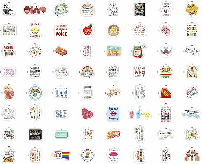 100Pcs SLP Stickers for Water Bottle, Laptop – Speech Therapy Stickers and Decals – SLP Gifts - Funy Speach Therapy Party Supplies - Gifts for Men & Women